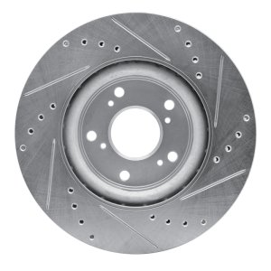 Honda CR-V Brake Rotor (1) - Front Left - R1 Concepts - Drilled & Slotted - Silver - `12-`16